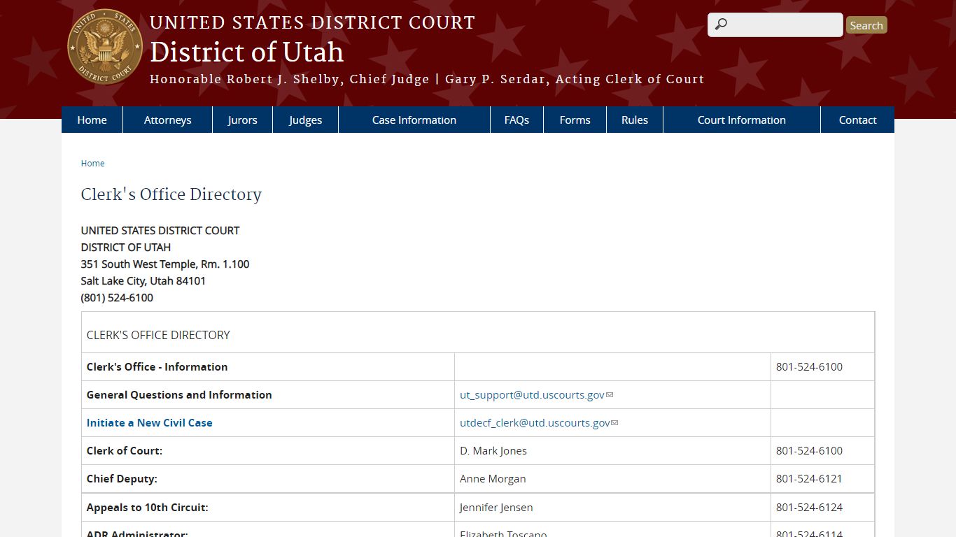 Clerk's Office Directory - United States District Court